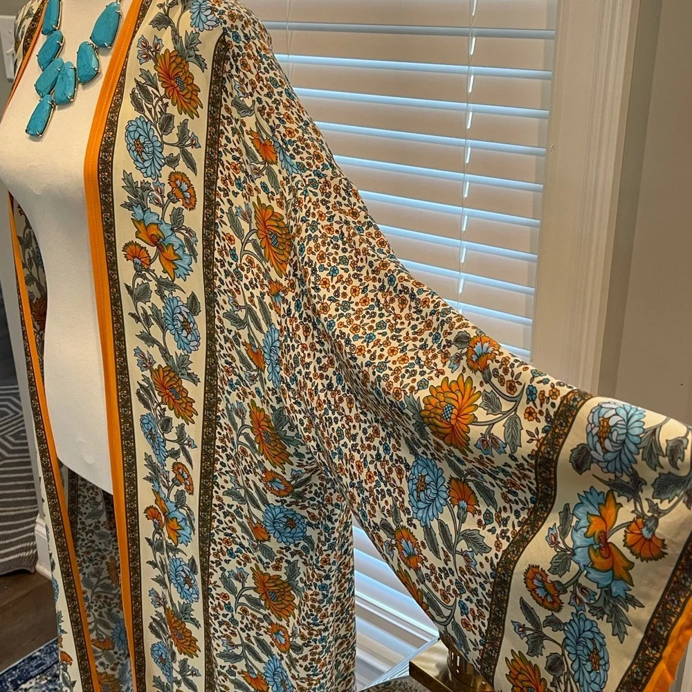 Beige multicolor Bohemian Flowing kimono floral long sleeve - Picture 11 of 16